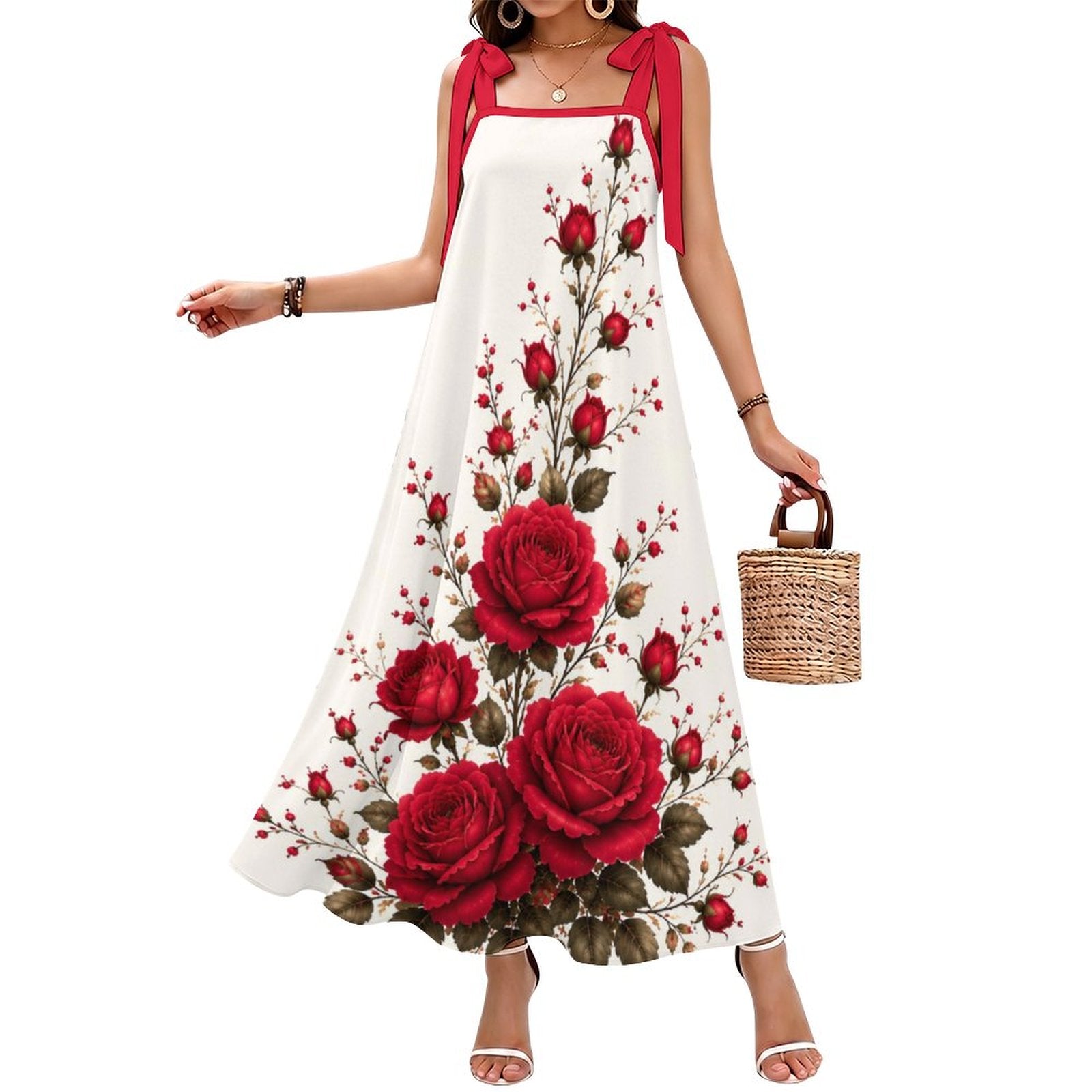 180gsm Ankle-length Slip Dress with Straps(All-Over Printing)