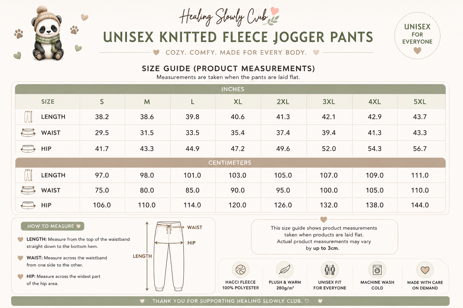 Cozy Panda Unisex Fleece Joggers – Soft & Warm | Healing Slowly Club