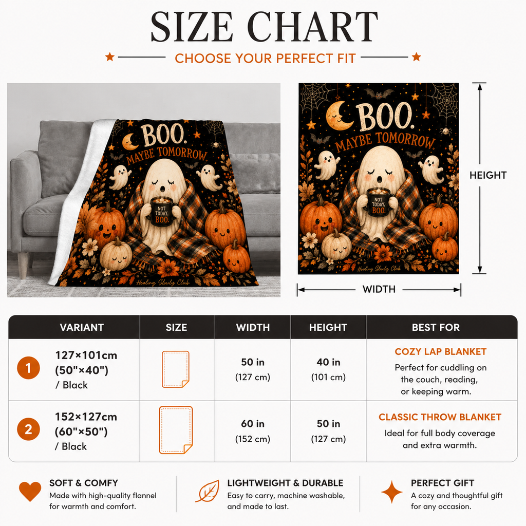 BOO. Maybe Tomorrow Halloween Ghost Throw Blanket