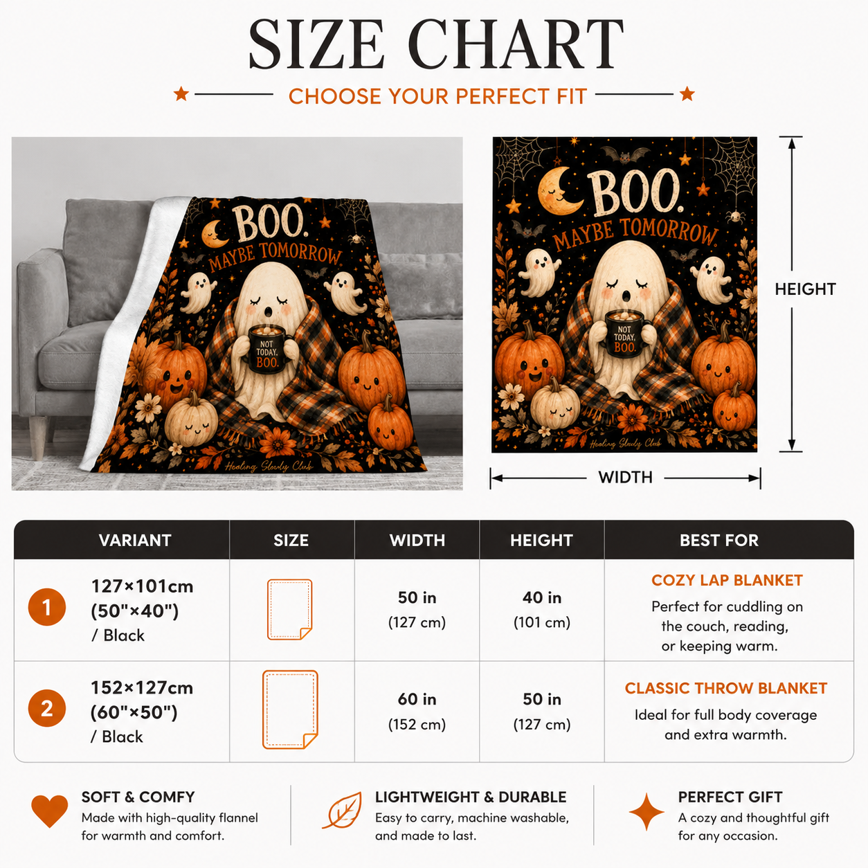 BOO. Maybe Tomorrow Halloween Ghost Throw Blanket
