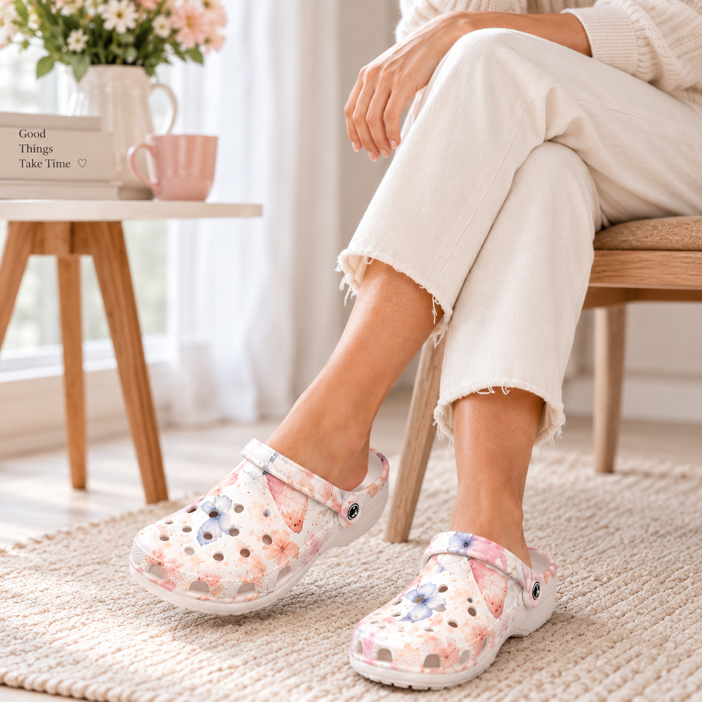 Butterfly Garden Comfort Clogs – Floral Everyday Shoes