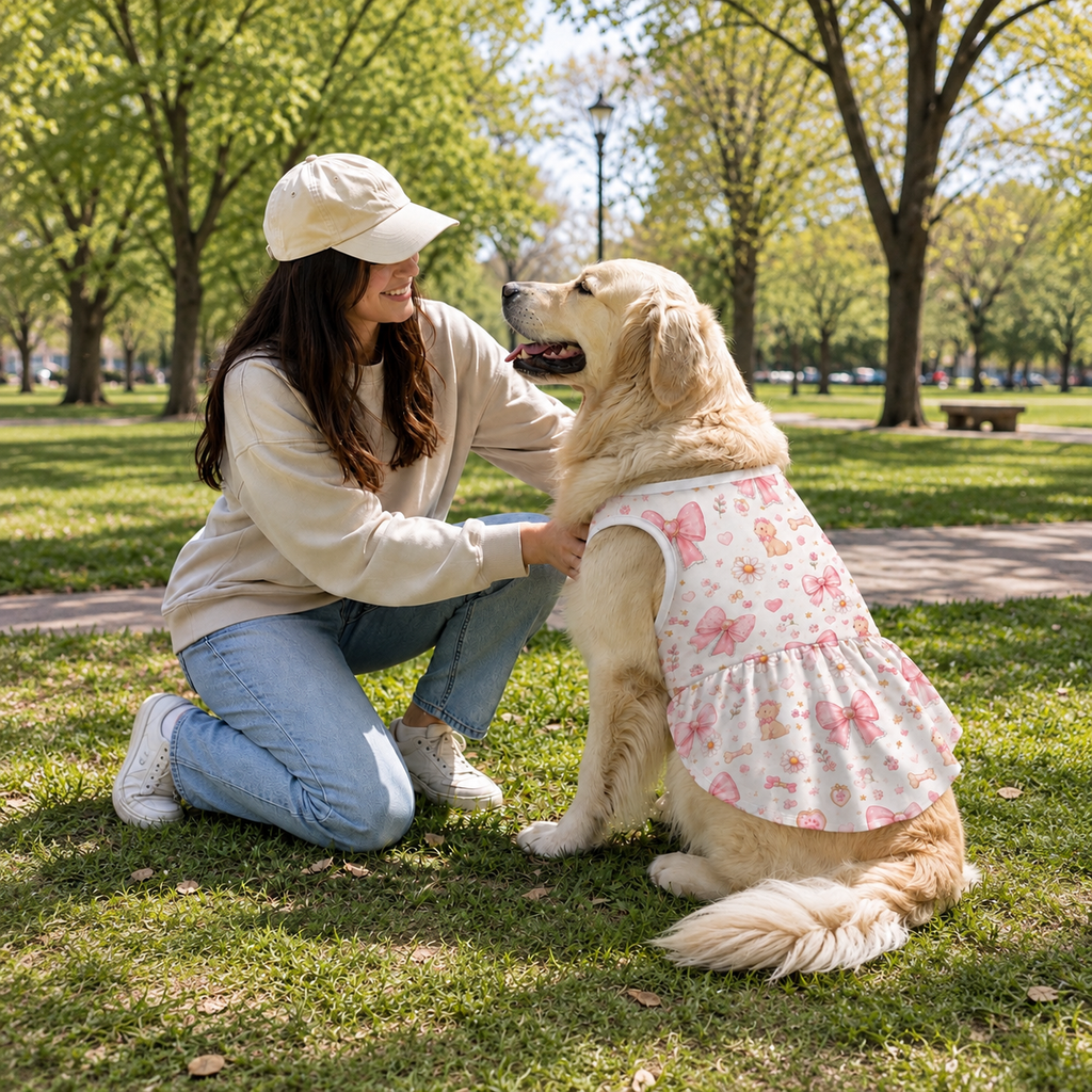 Pink Bow Garden Pet Dress – Plus Size Ruffle Dress