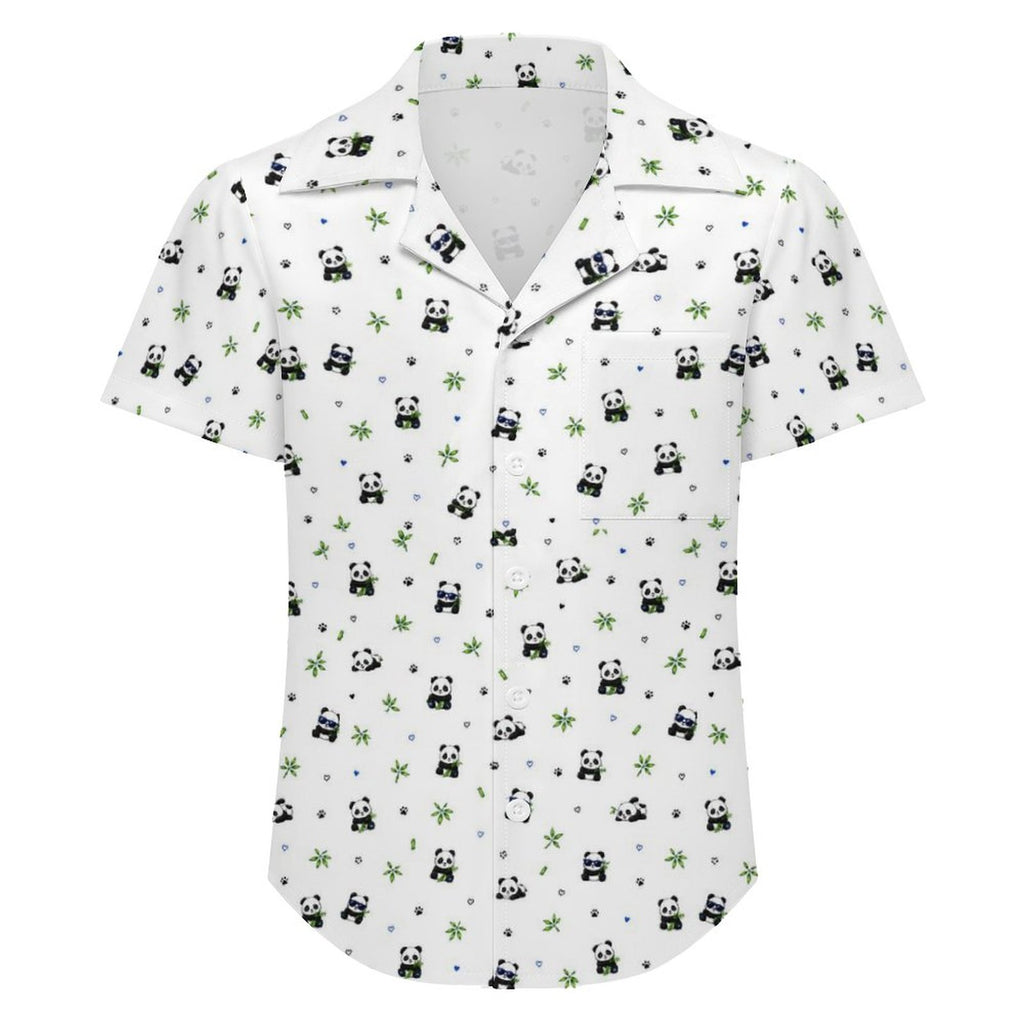 Kids Panda Print Cuban Collar Shirt | Lightweight Summer Shirt