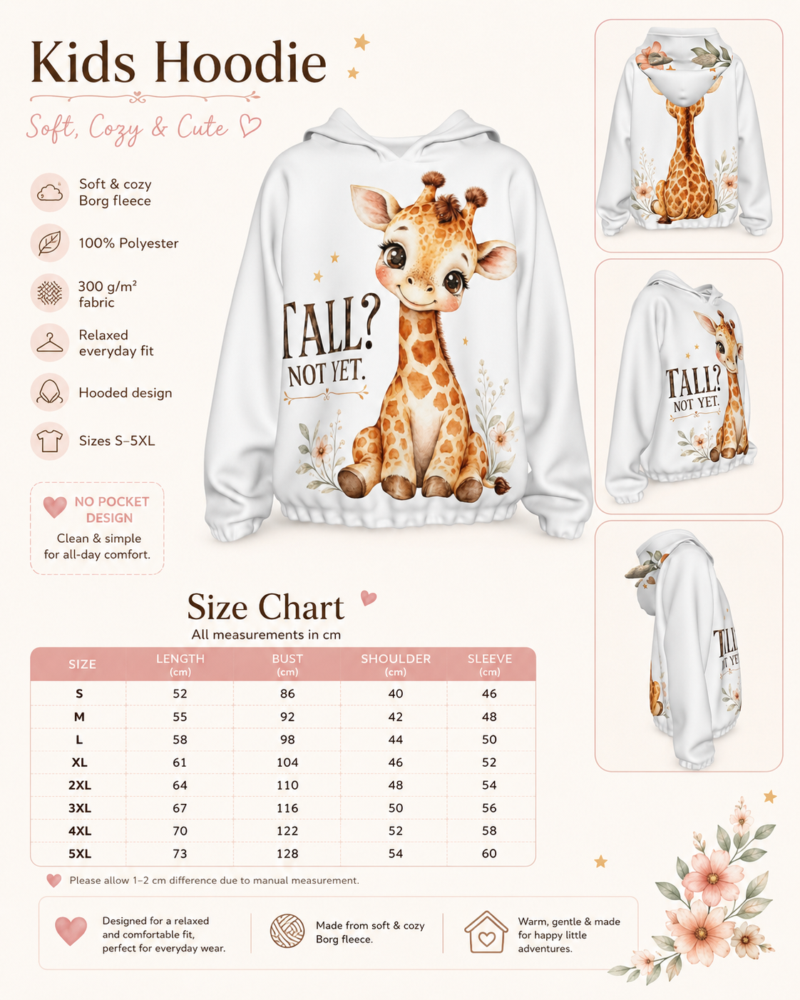 Kids “Tall? Not Yet.” Giraffe Borg Fleece Hoodie
