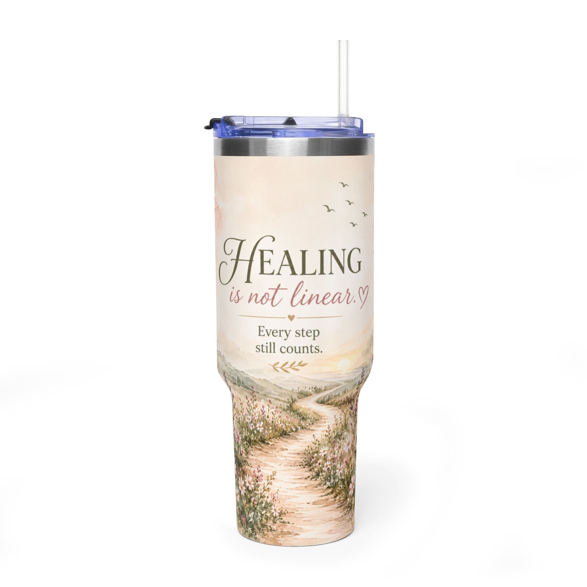 Tumbler — "Healing Is Not Linear" 40oz Insulated Travel Cup