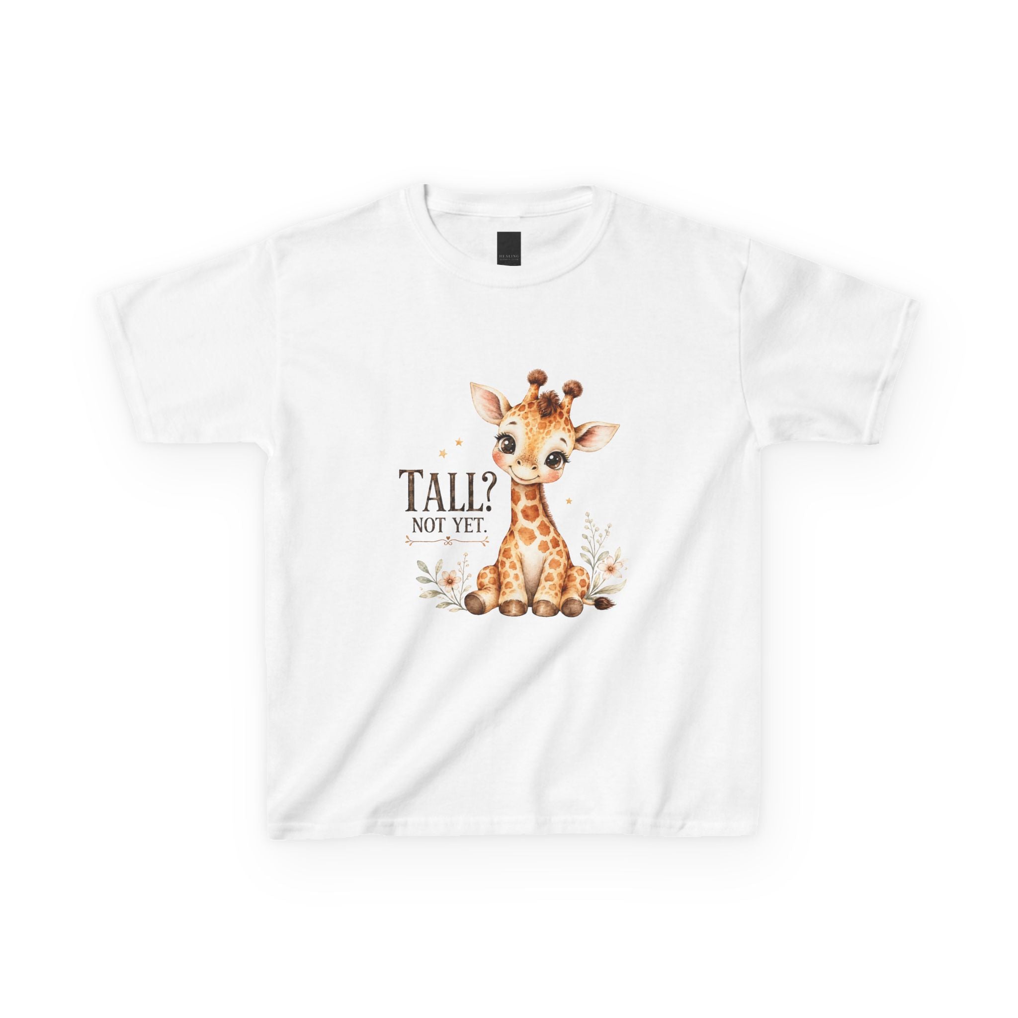 Kids Giraffe T-Shirt – “Tall? Not Yet.” Cute Giraffe Tee