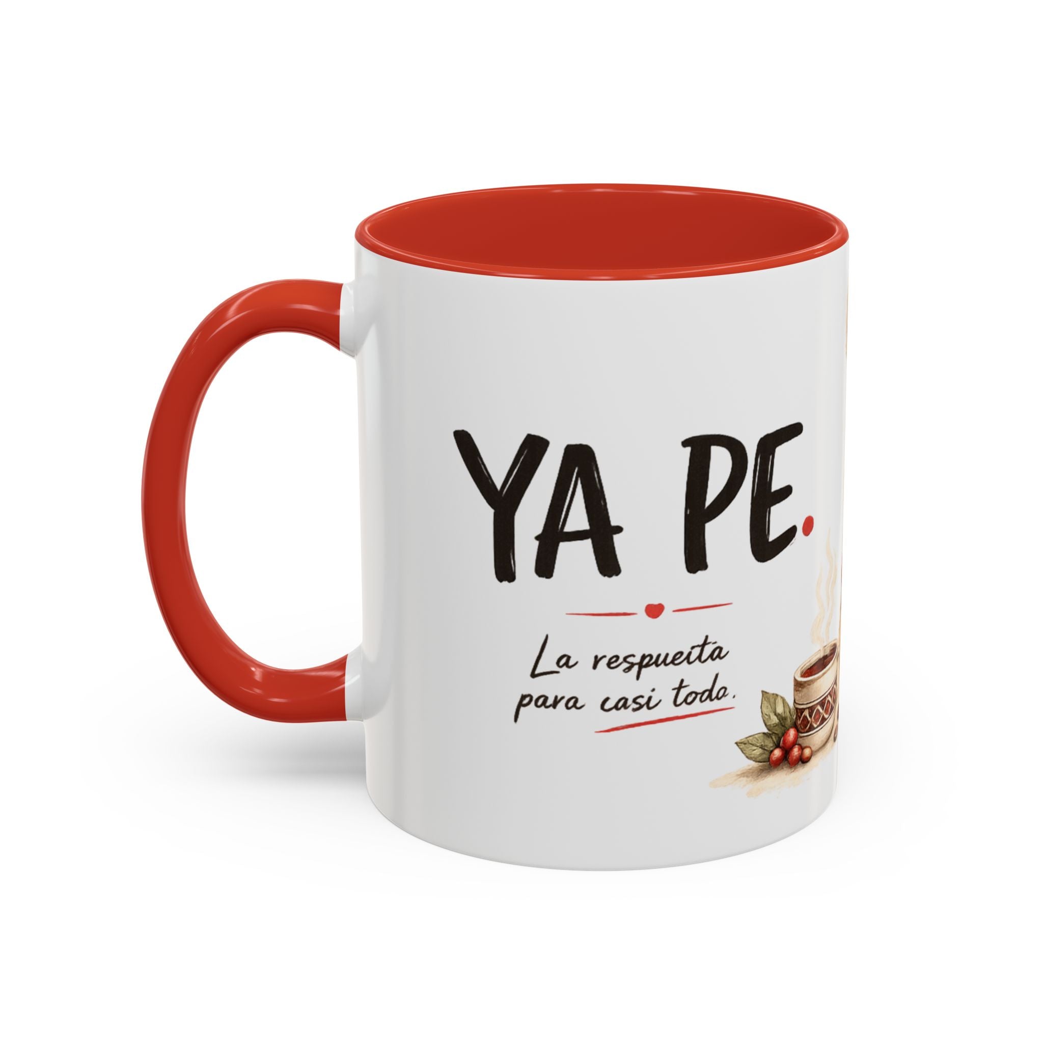 YA PE. Peruvian Coffee Mug – Red Interior & Handle | Alpaca Ceramic Mug | Funny Peruvian Gift | 11 oz