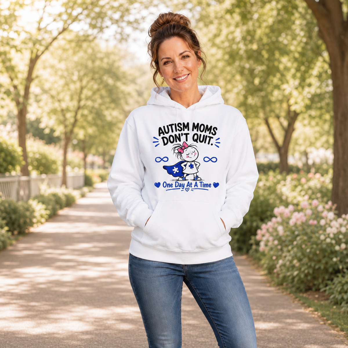 Autism Mom Hoodie – One Day at a Time | Inspirational Unisex Sweatshirt