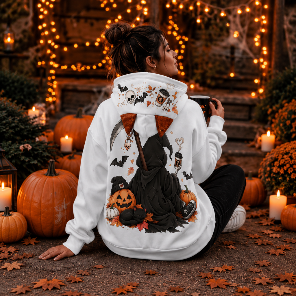 Dead Tired Halloween Hoodie With Ears | Grim Reaper