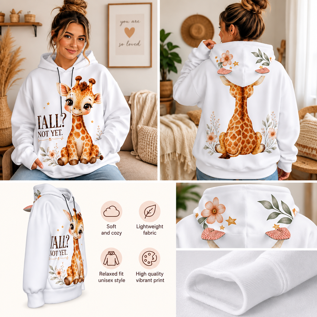 Tall? Not Yet Giraffe Hoodie with Ears – Cozy Women’s Animal Hoodie