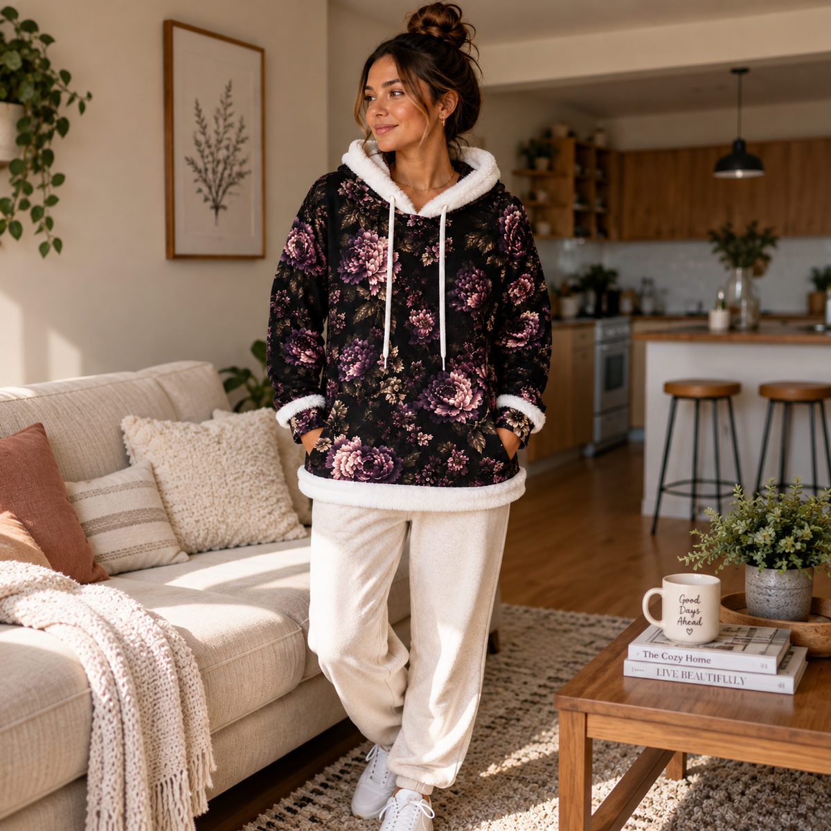 Midnight Garden Cozy Fleece Hoodie