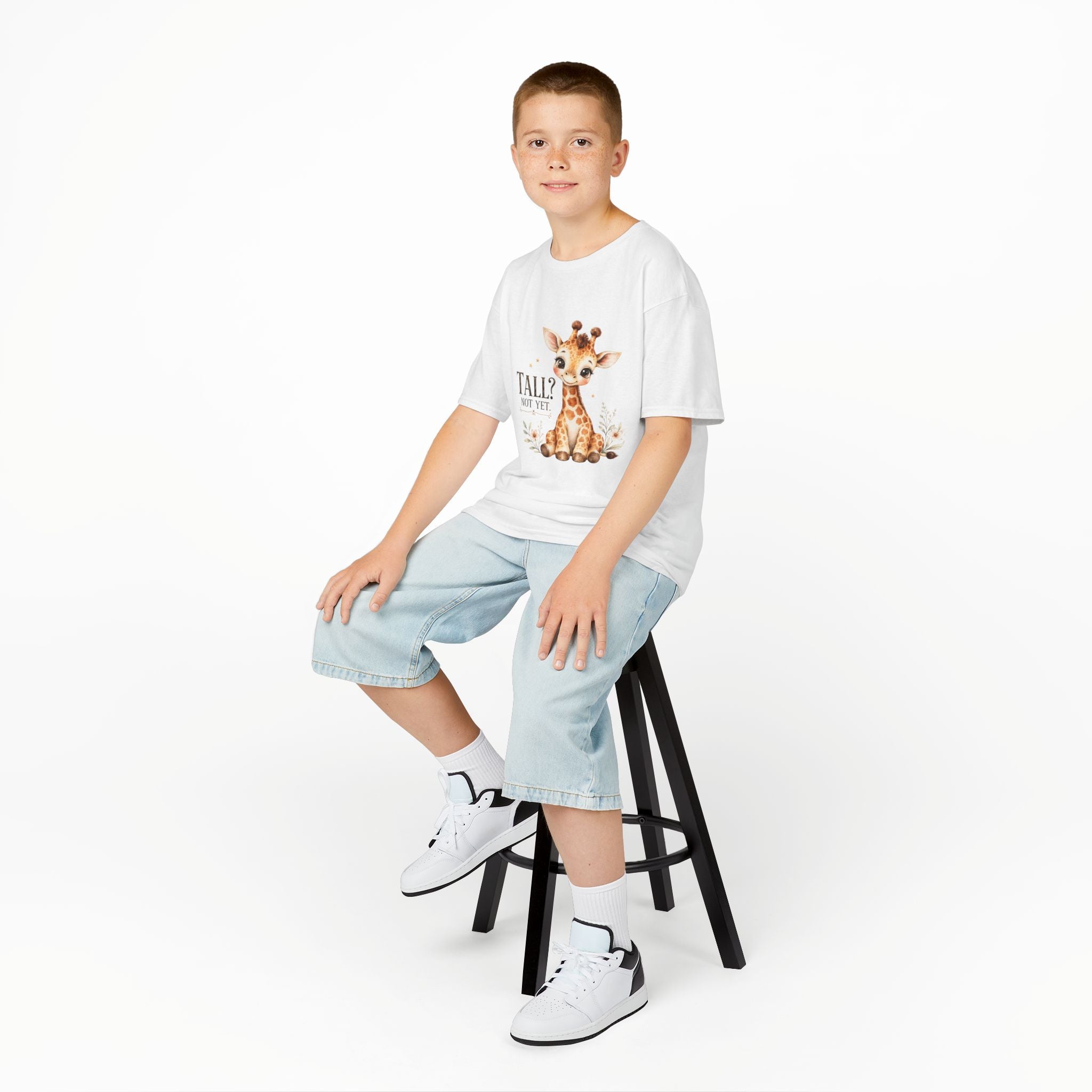 Kids Giraffe T-Shirt – “Tall? Not Yet.” Cute Giraffe Tee
