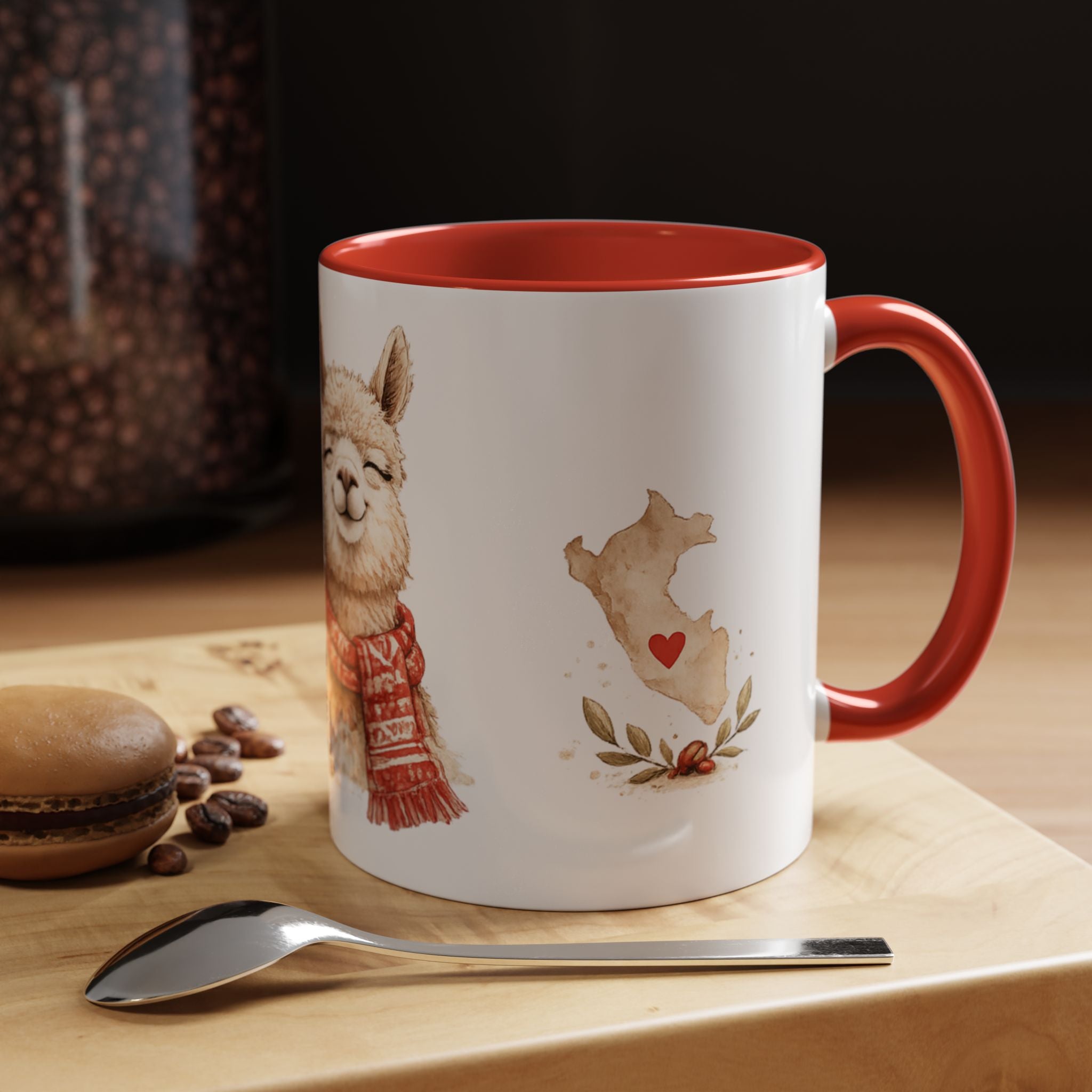 YA PE. Peruvian Coffee Mug – Red Interior & Handle | Alpaca Ceramic Mug | Funny Peruvian Gift | 11 oz