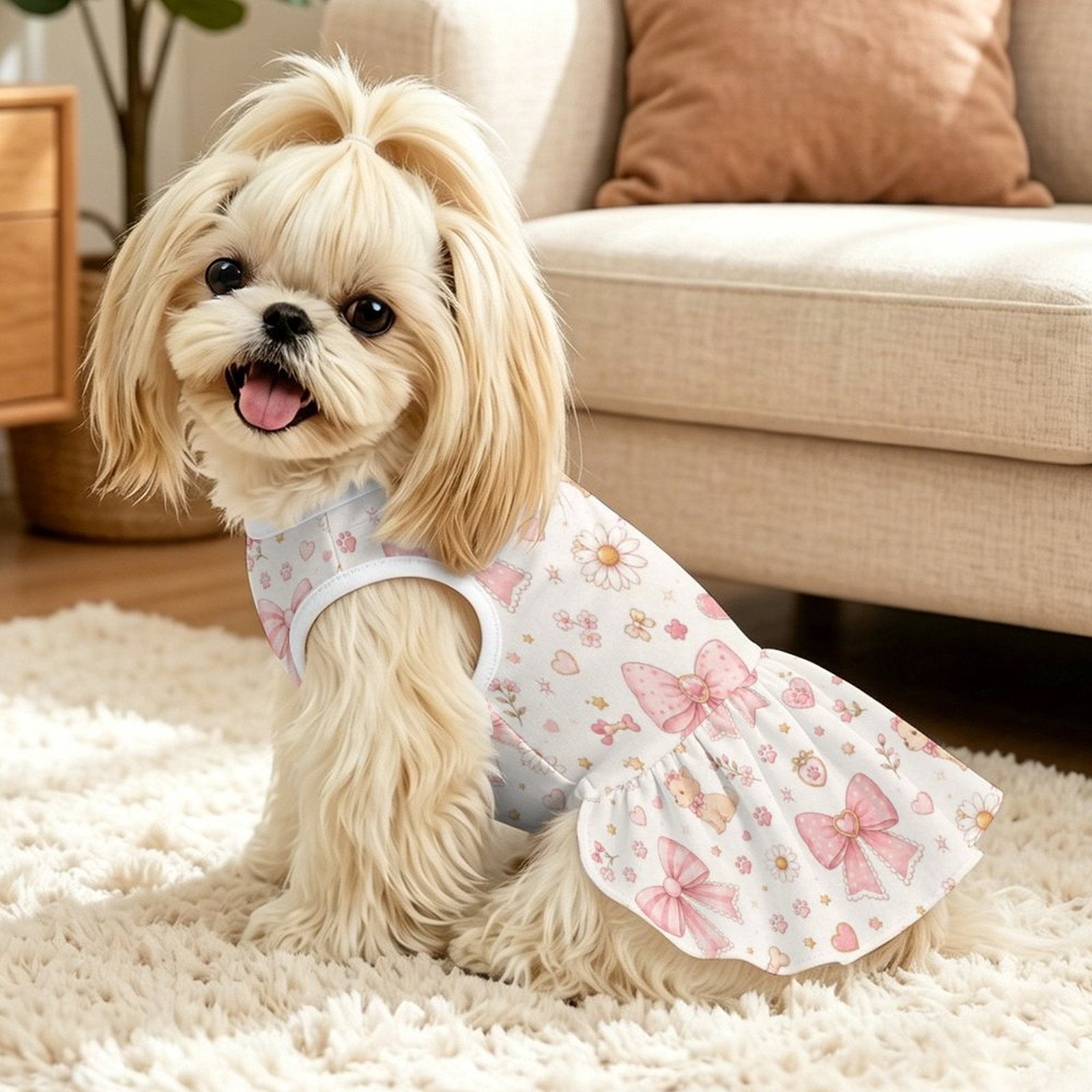 Sweet Bow Ruffle Dog Dress – Small Dog Sizes 2XS–L