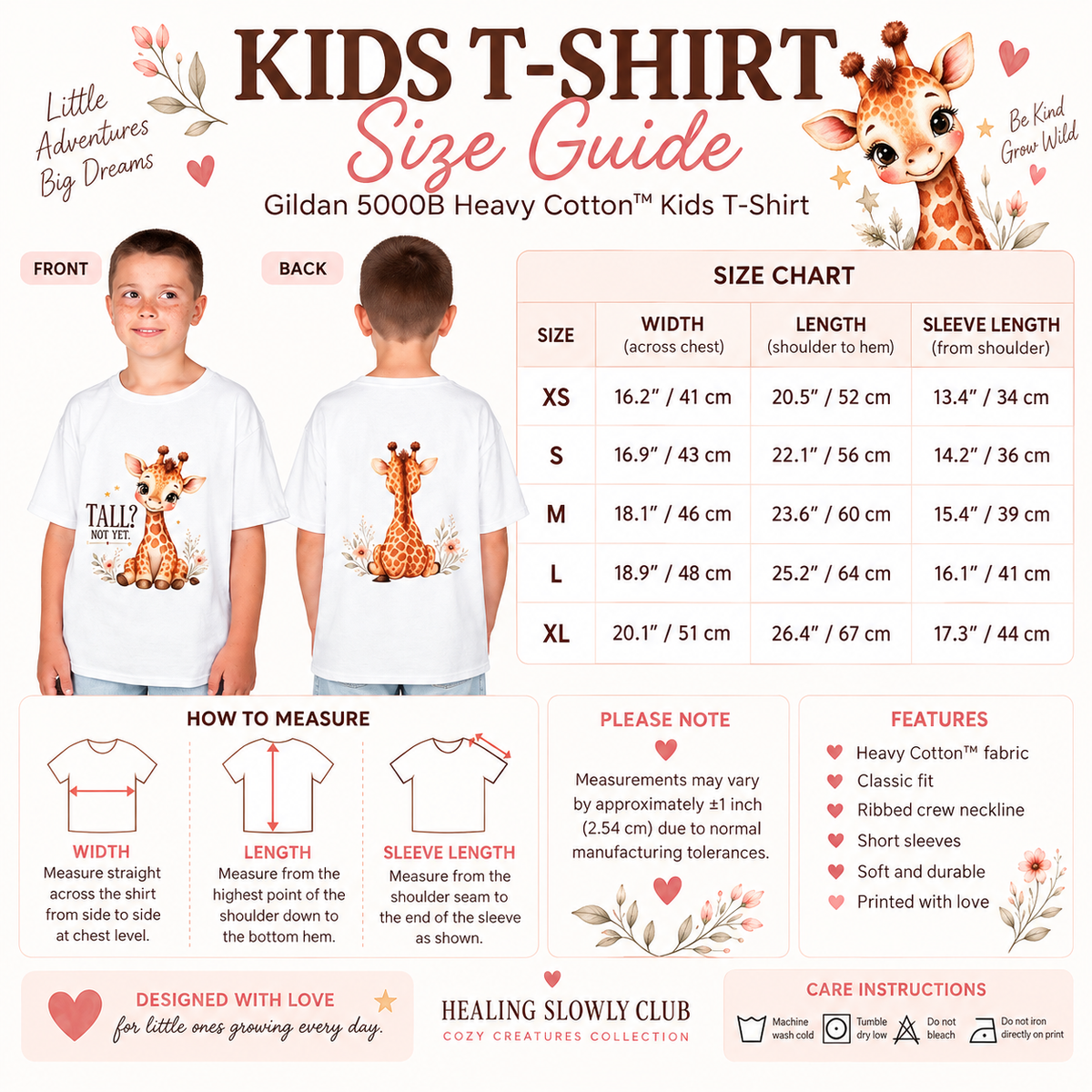 Kids Giraffe T-Shirt – “Tall? Not Yet.” Cute Giraffe Tee
