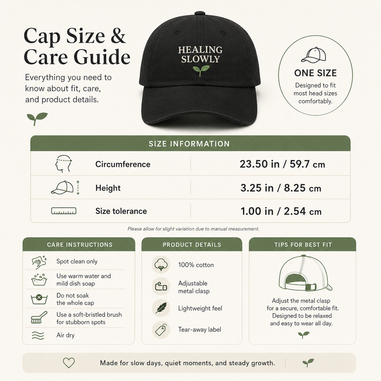 Healing Slowly Embroidered Cap | Recovery & Growth Hat