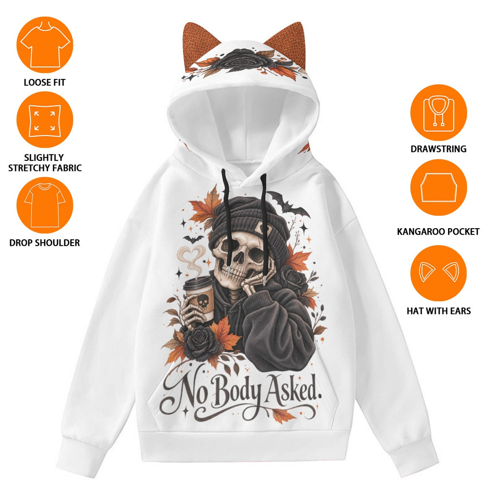 No Body Asked Halloween Hoodie With Ears | Gothic Skull Hoodie