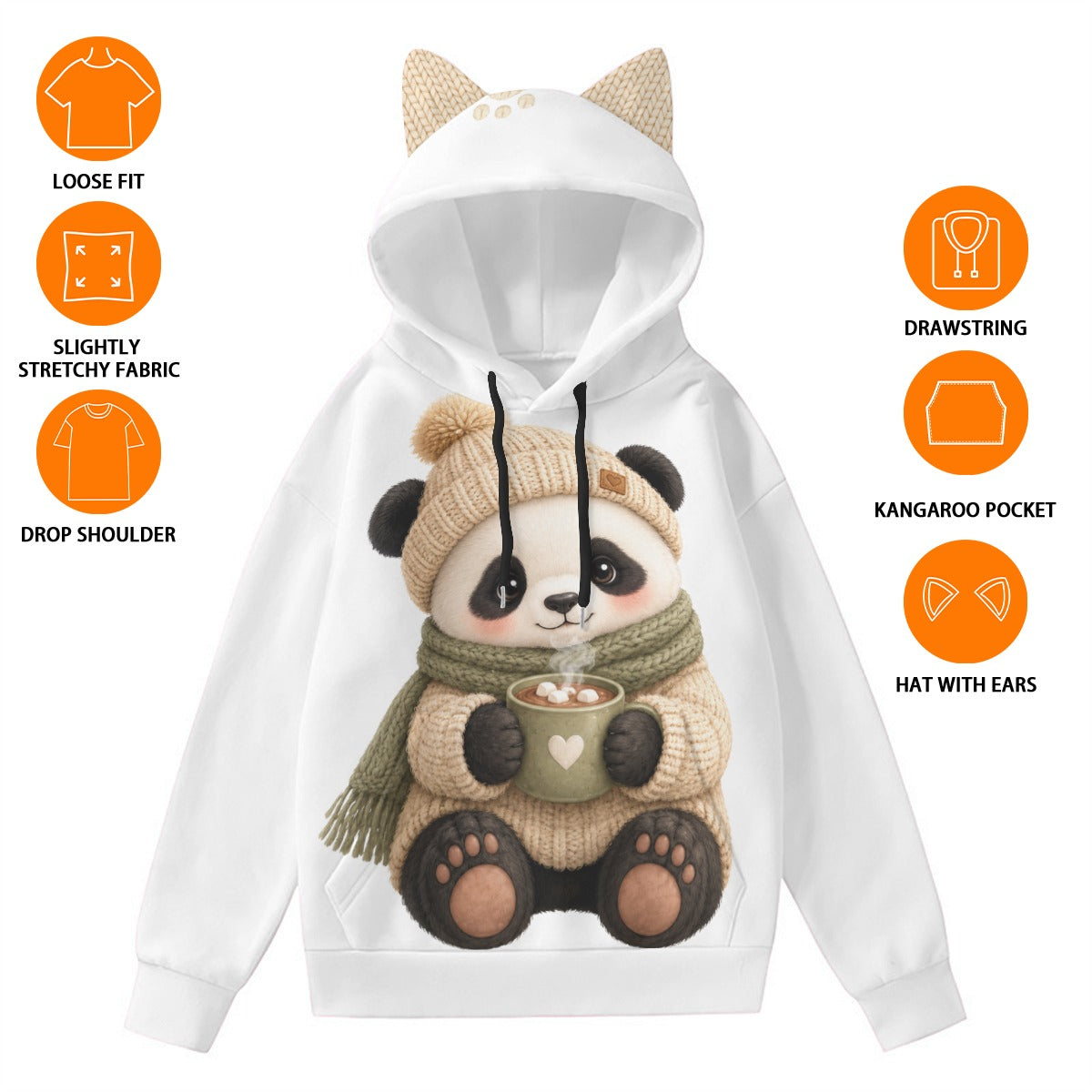 Cozy Panda Hoodie With Ears | Cute Kawaii Winter Hoodie