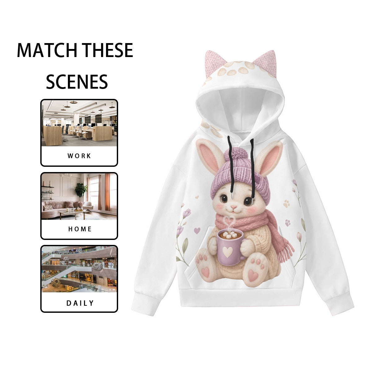All-Over Print Women’s Hoodie With Decorative Ears