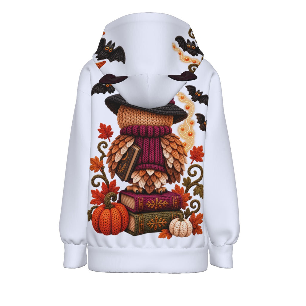 Cozy Witch Owl Halloween Hoodie with Decorative Ears