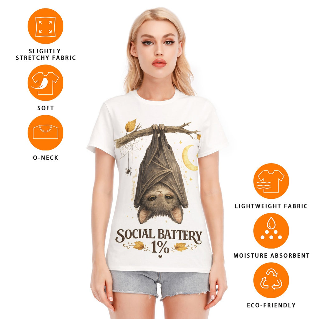 Social Battery 1%™ Cute Bat Halloween T-Shirt