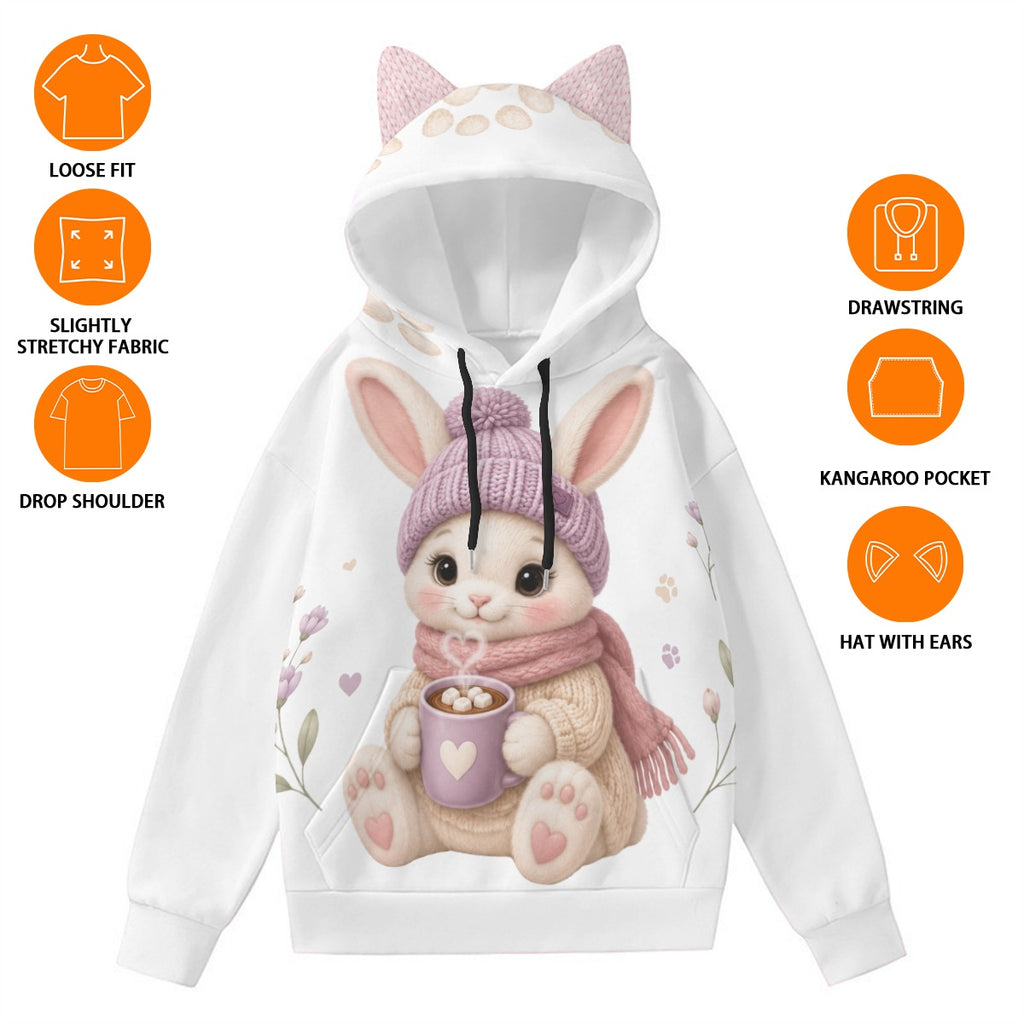 All-Over Print Women’s Hoodie With Decorative Ears