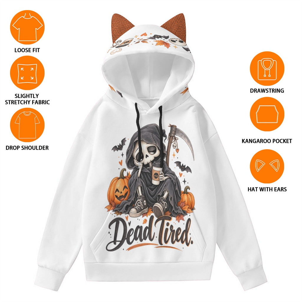 Dead Tired Halloween Hoodie With Ears | Grim Reaper