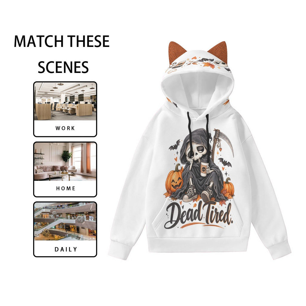 Dead Tired Halloween Hoodie With Ears | Grim Reaper