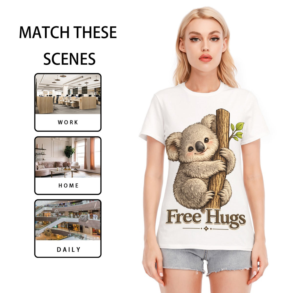 Free Hugs Koala T-Shirt | Cute Animal Graphic Tee for Women