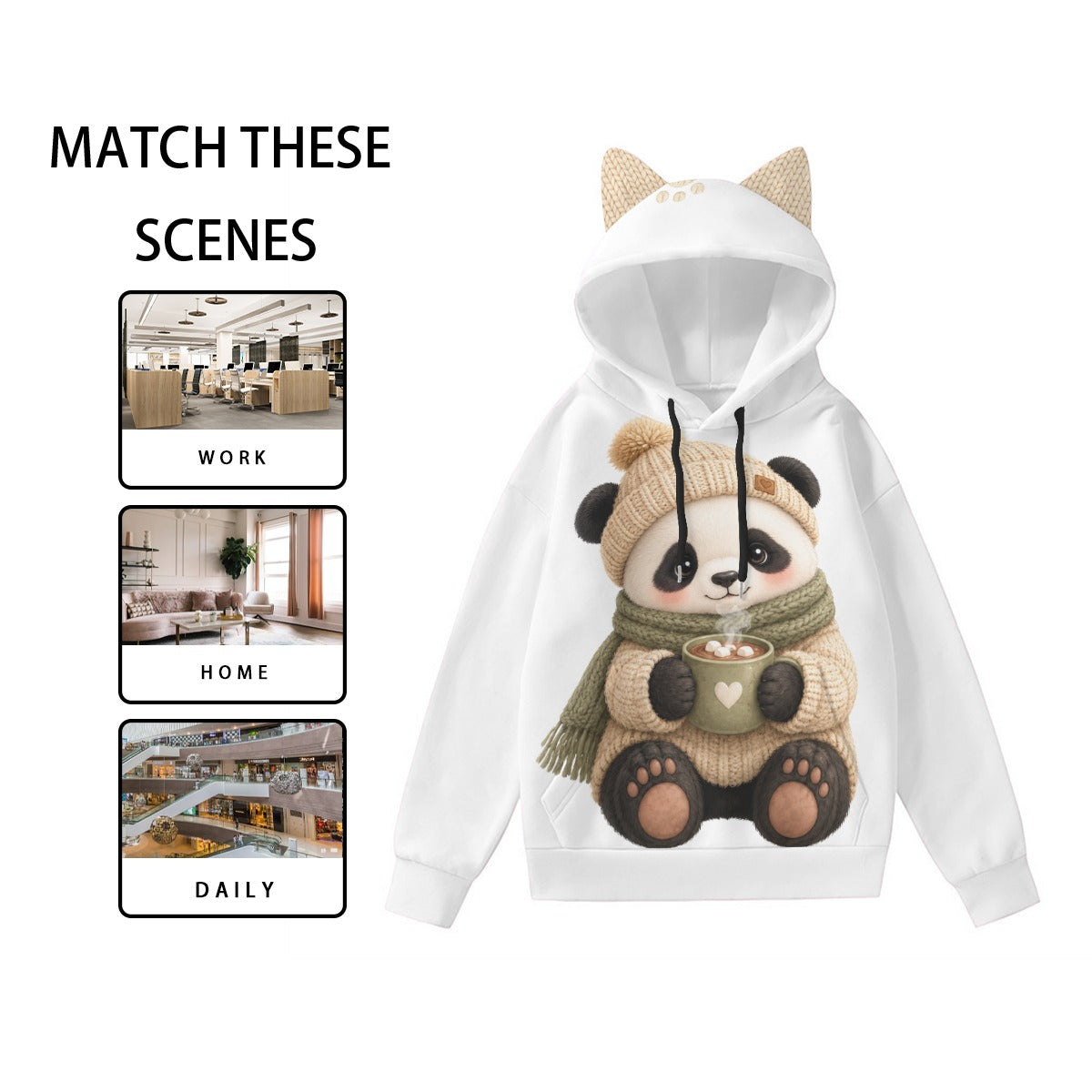 Cozy Panda Hoodie With Ears | Cute Kawaii Winter Hoodie