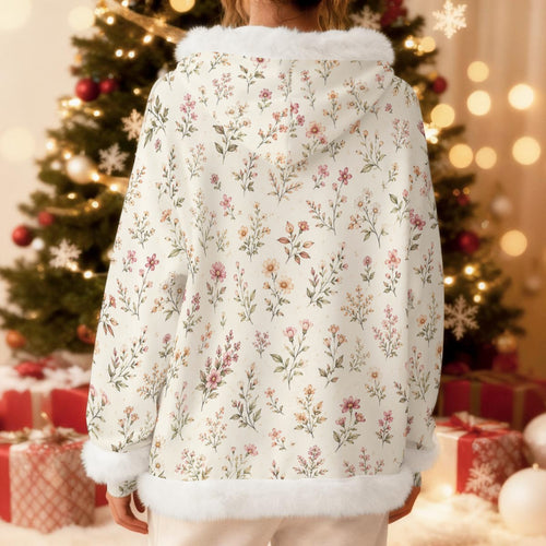 All-Over Print Women's Fleece Hoodie With Decorative Trim