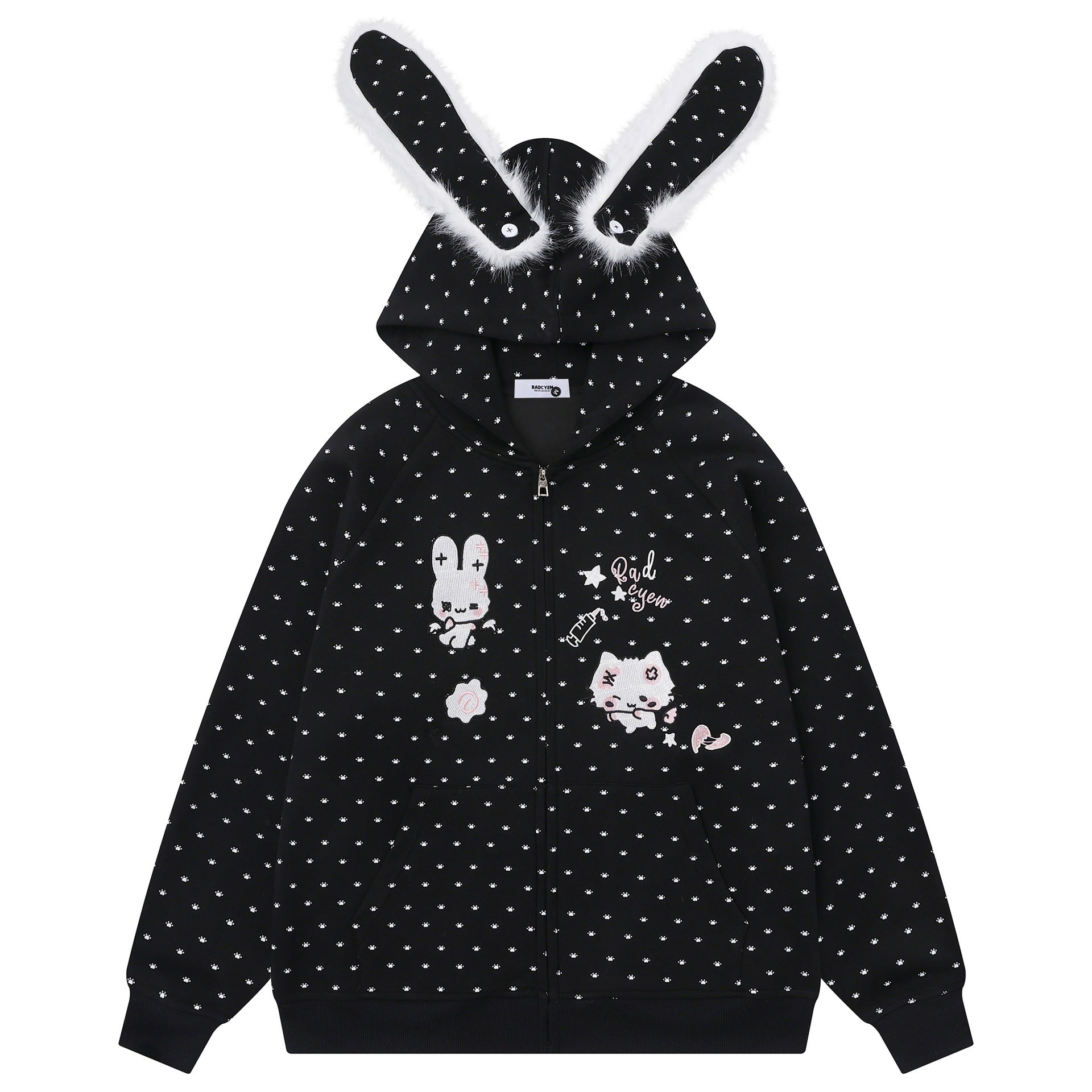 Plush Bunny Ear Zip Hoodie – Cozy Oversized Rabbit Hoodie