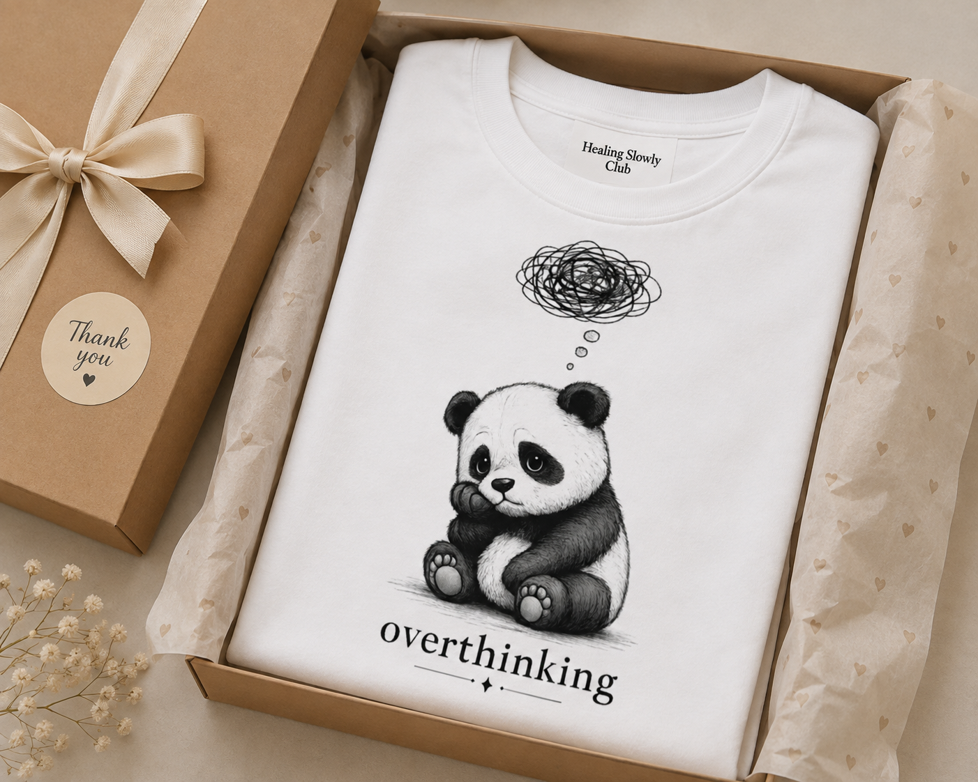 Overthinking Panda T-Shirt | Cute Anxiety Shirt for Women | Soft Cotton Graphic Tee