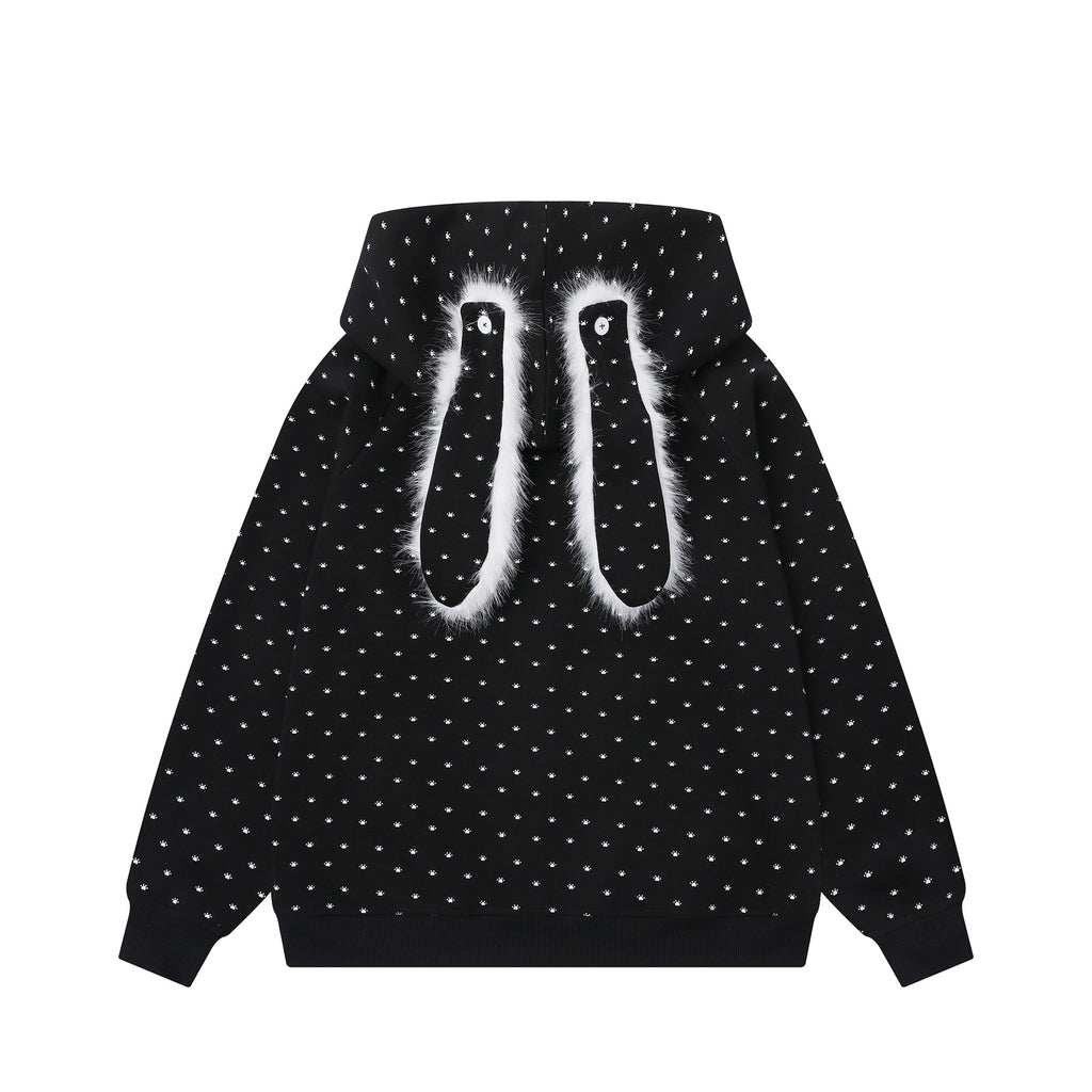 Plush Bunny Ear Zip Hoodie – Cozy Oversized Rabbit Hoodie