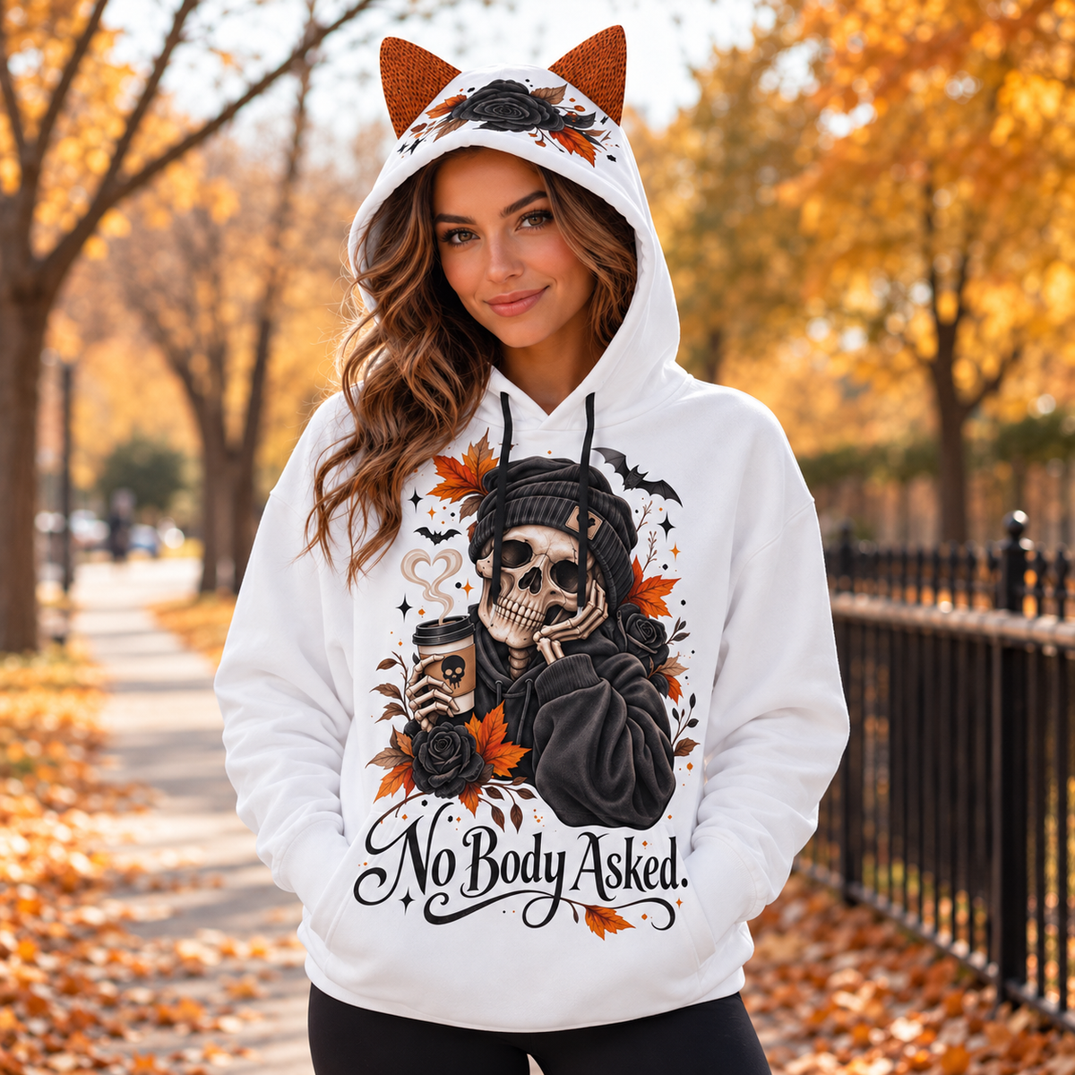 No Body Asked Halloween Hoodie With Ears | Gothic Skull Hoodie