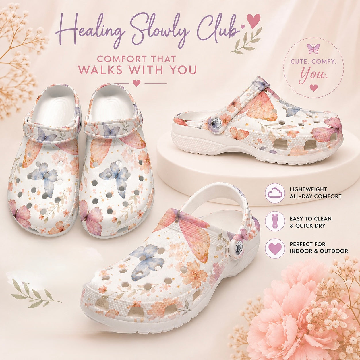 Butterfly Garden Comfort Clogs – Floral Everyday Shoes