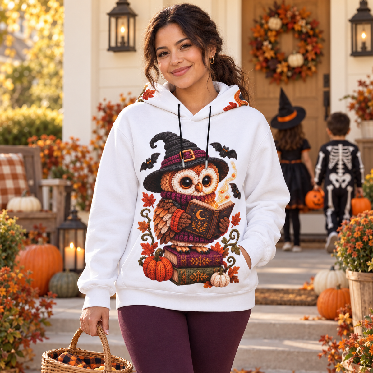Cozy Witch Owl Halloween Hoodie with Decorative Ears