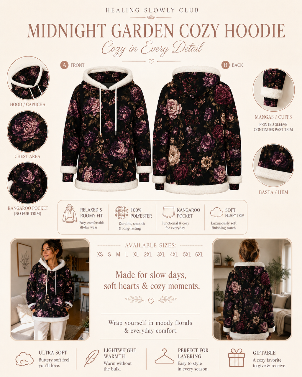 Midnight Garden Cozy Fleece Hoodie
