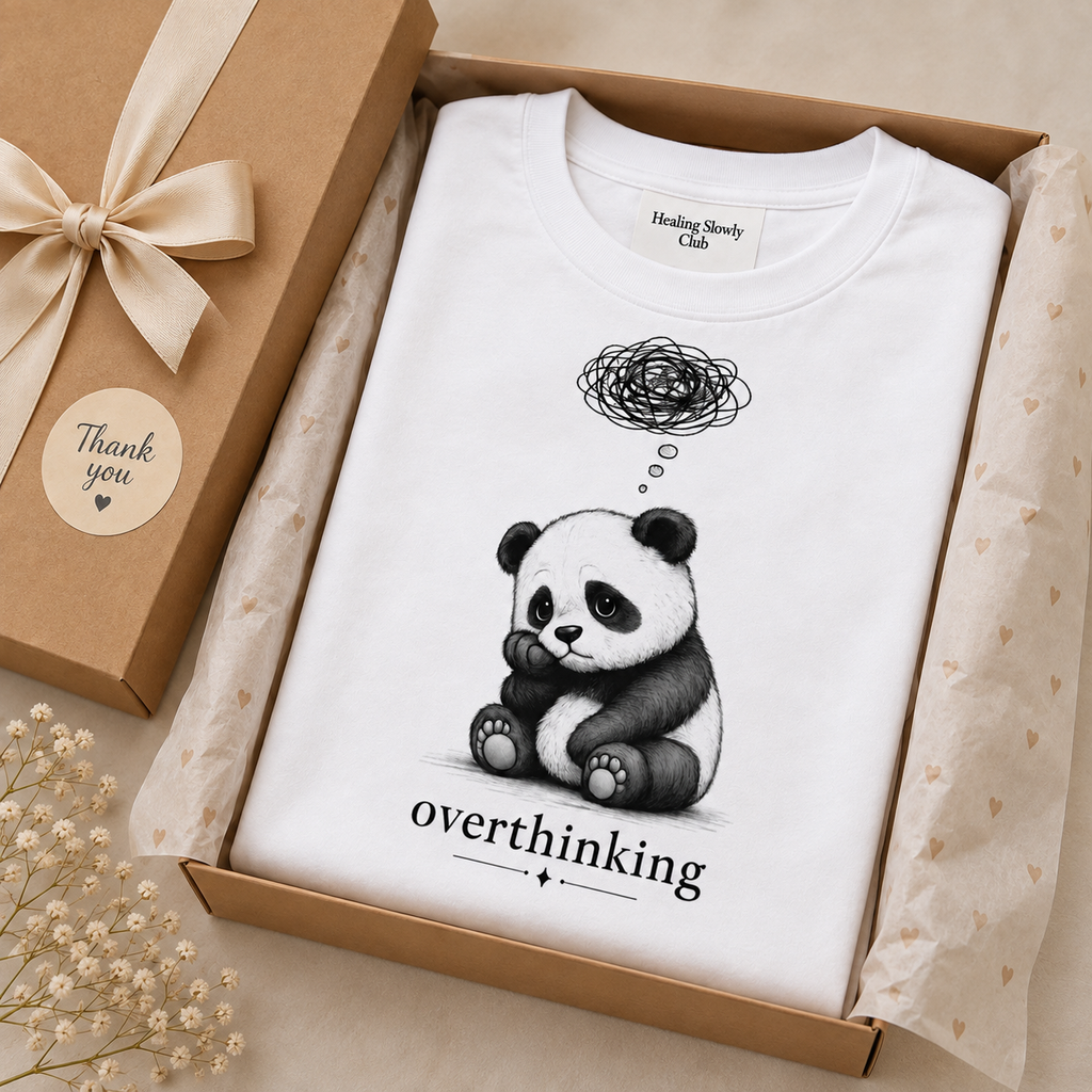 Overthinking Panda T-Shirt for Women – Cute Anxiety Graphic Tee