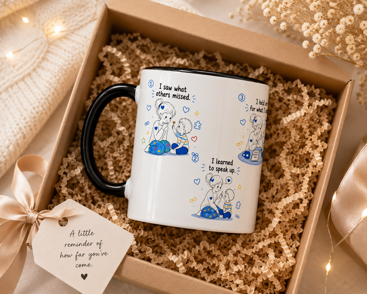 I Became Braver Illustration Coffee Mug | Supportive Friendship Quotes