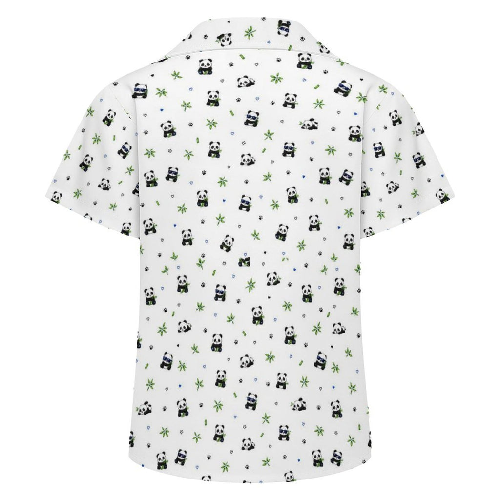 Kids Panda Print Cuban Collar Shirt | Lightweight Summer Shirt