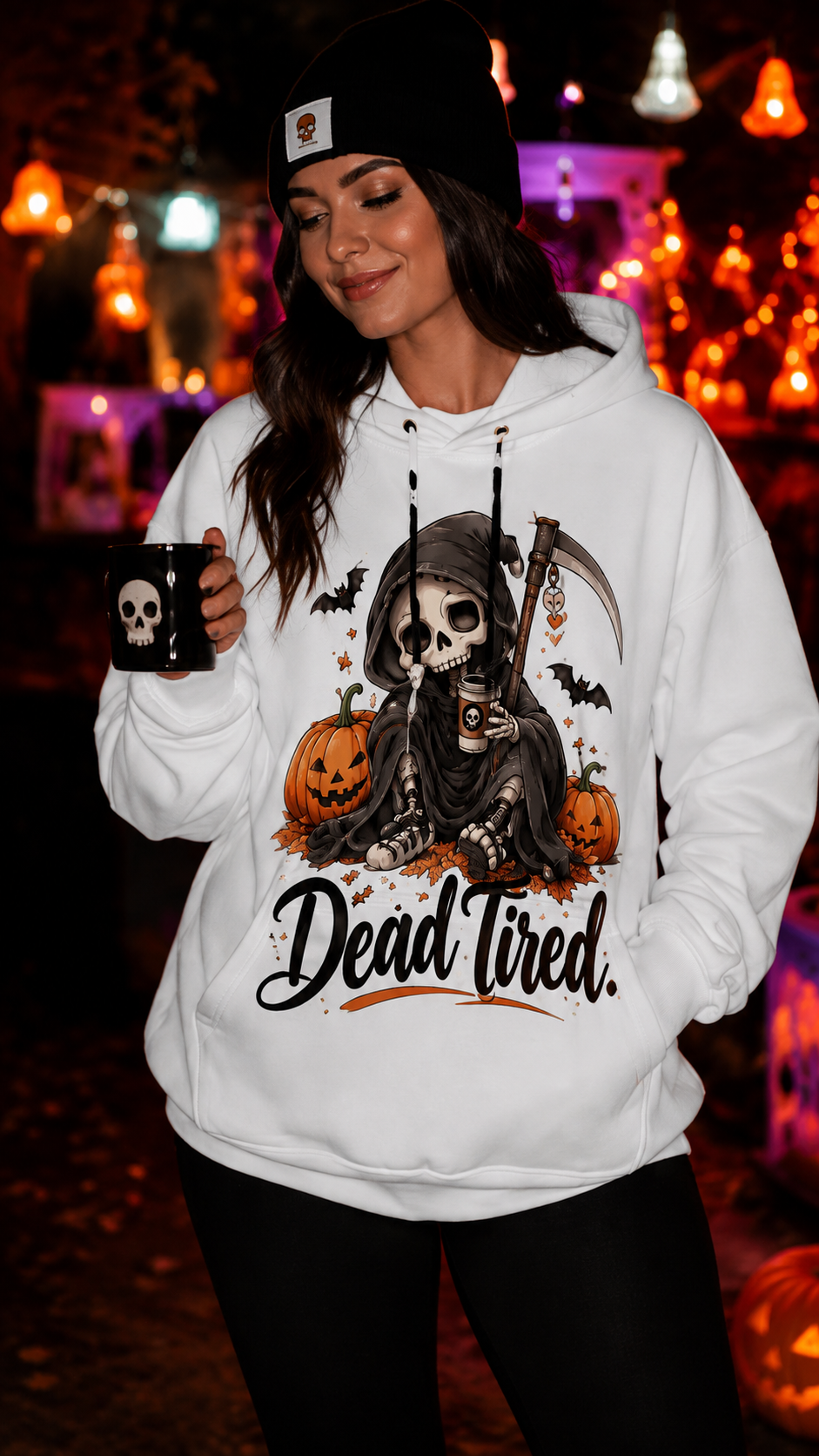 Dead Tired Halloween Hoodie With Ears | Grim Reaper