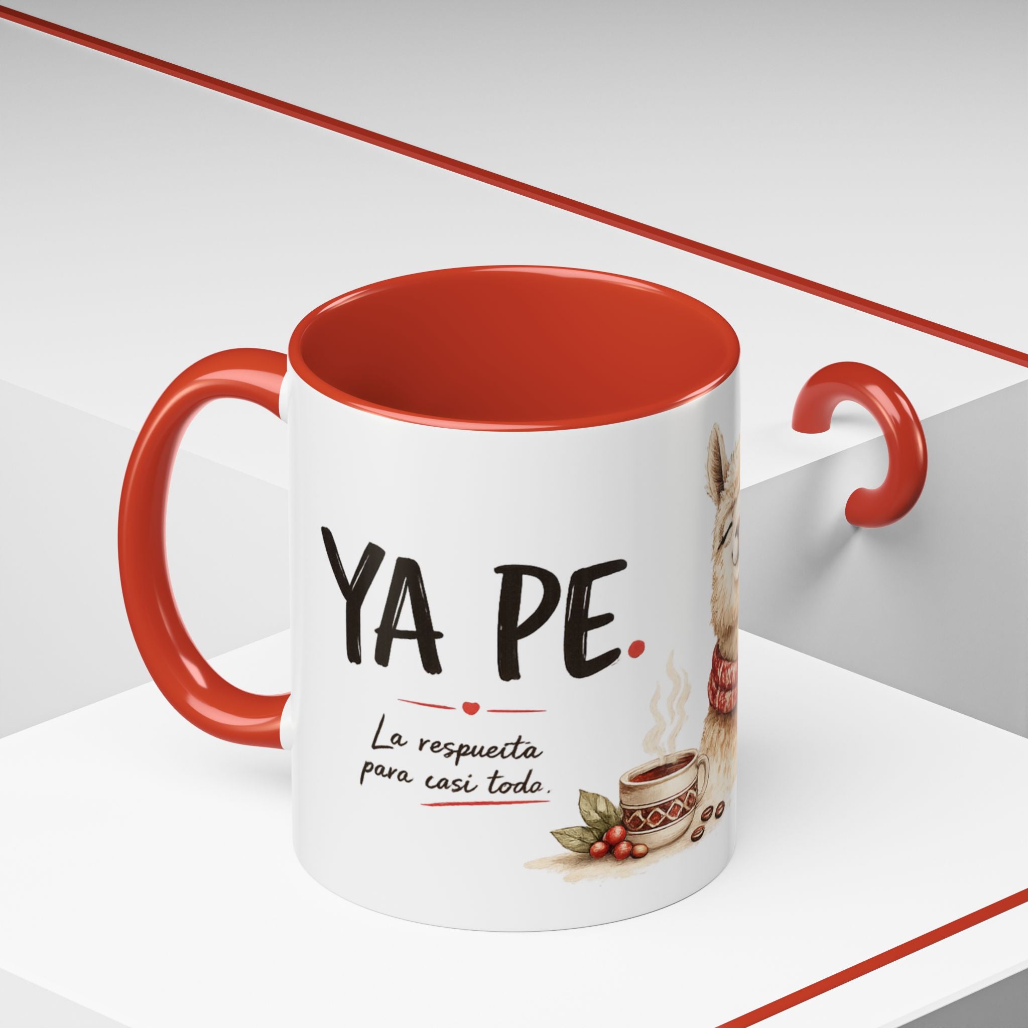 YA PE. Peruvian Coffee Mug – Red Interior & Handle | Alpaca Ceramic Mug | Funny Peruvian Gift | 11 oz