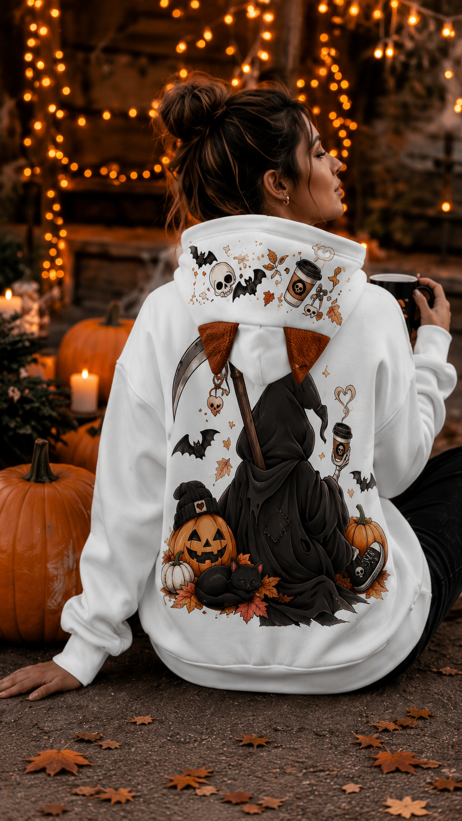 Dead Tired Halloween Hoodie With Ears | Grim Reaper