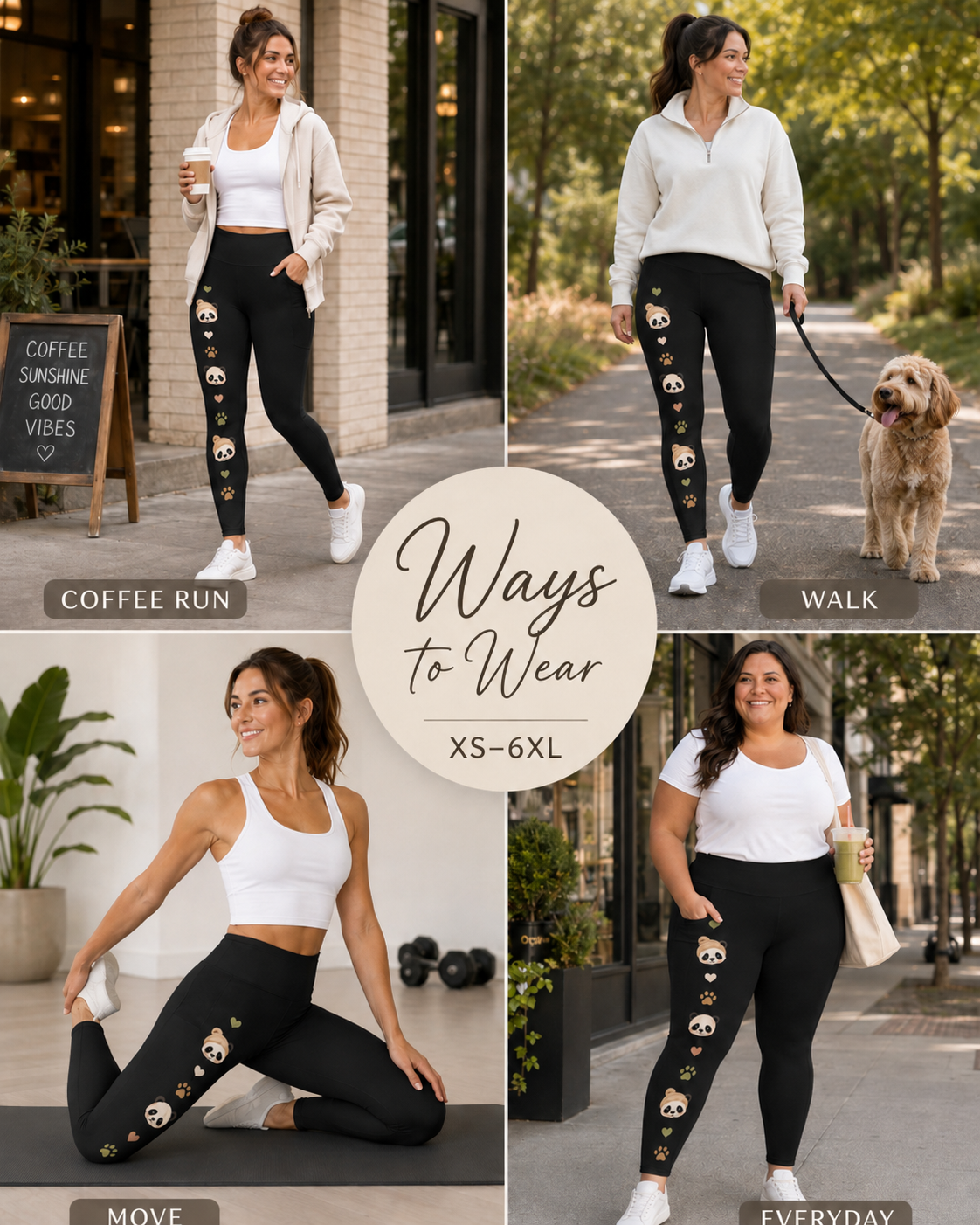Panda High-Waist Leggings with Side Pockets | XS–6XL