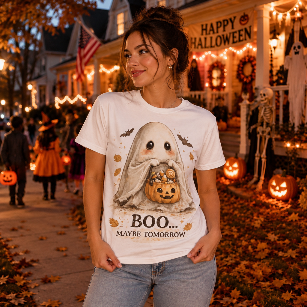 Boo Maybe Tomorrow T-Shirt | Cute Halloween Ghost Graphic Tee