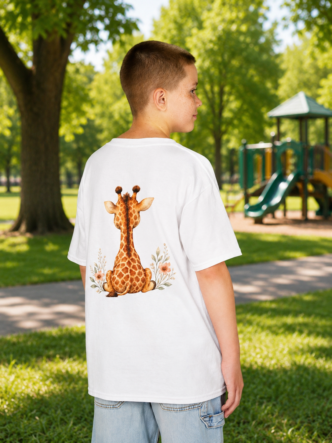 Kids Giraffe T-Shirt – “Tall? Not Yet.” Cute Giraffe Tee