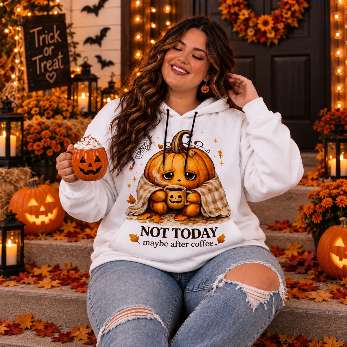 Not Today Pumpkin Hoodie With Ears | Halloween Cozy Hoodie