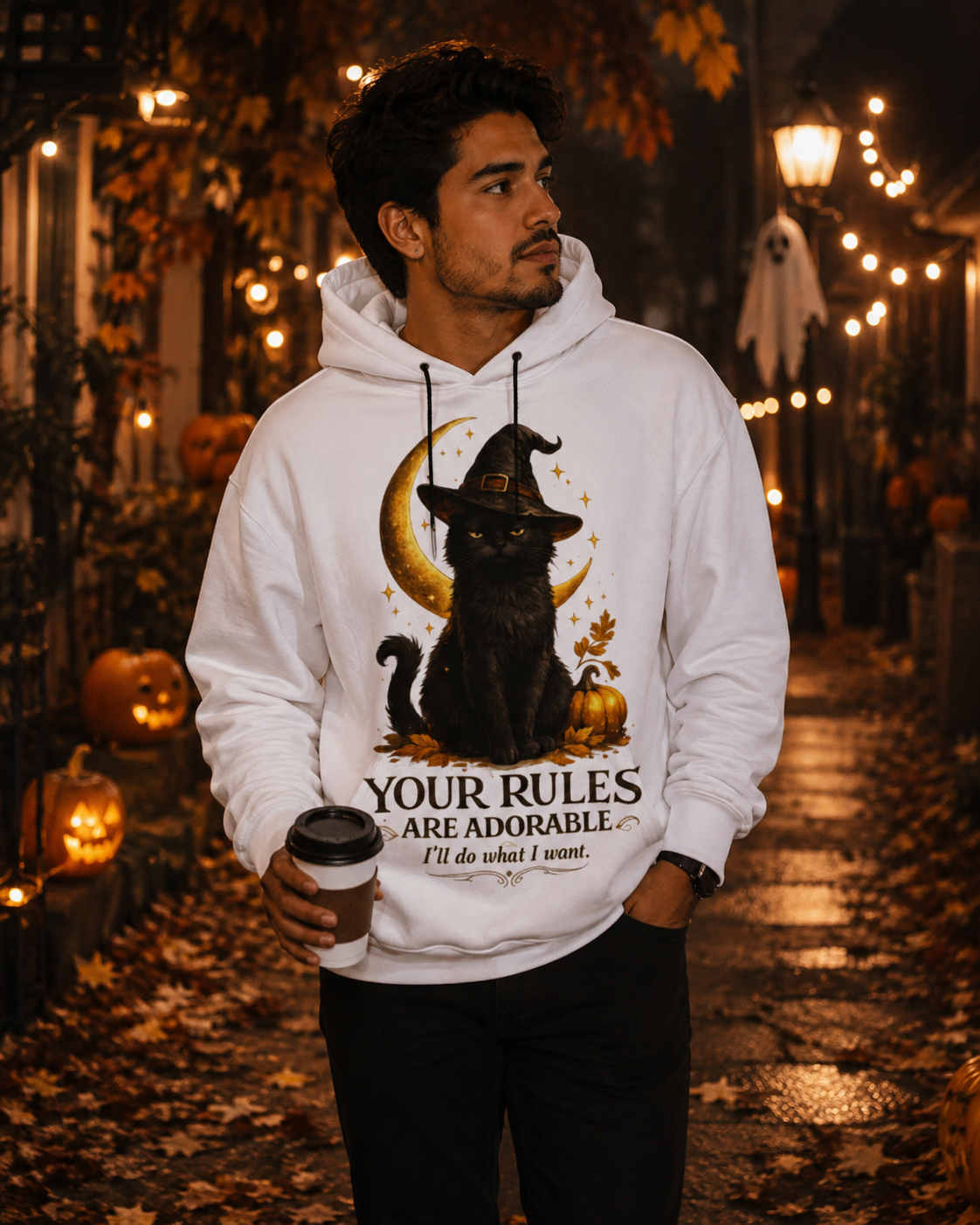 Your Rules Are Adorable Halloween Black Cat Hoodie With Ears 🐈‍⬛🎃