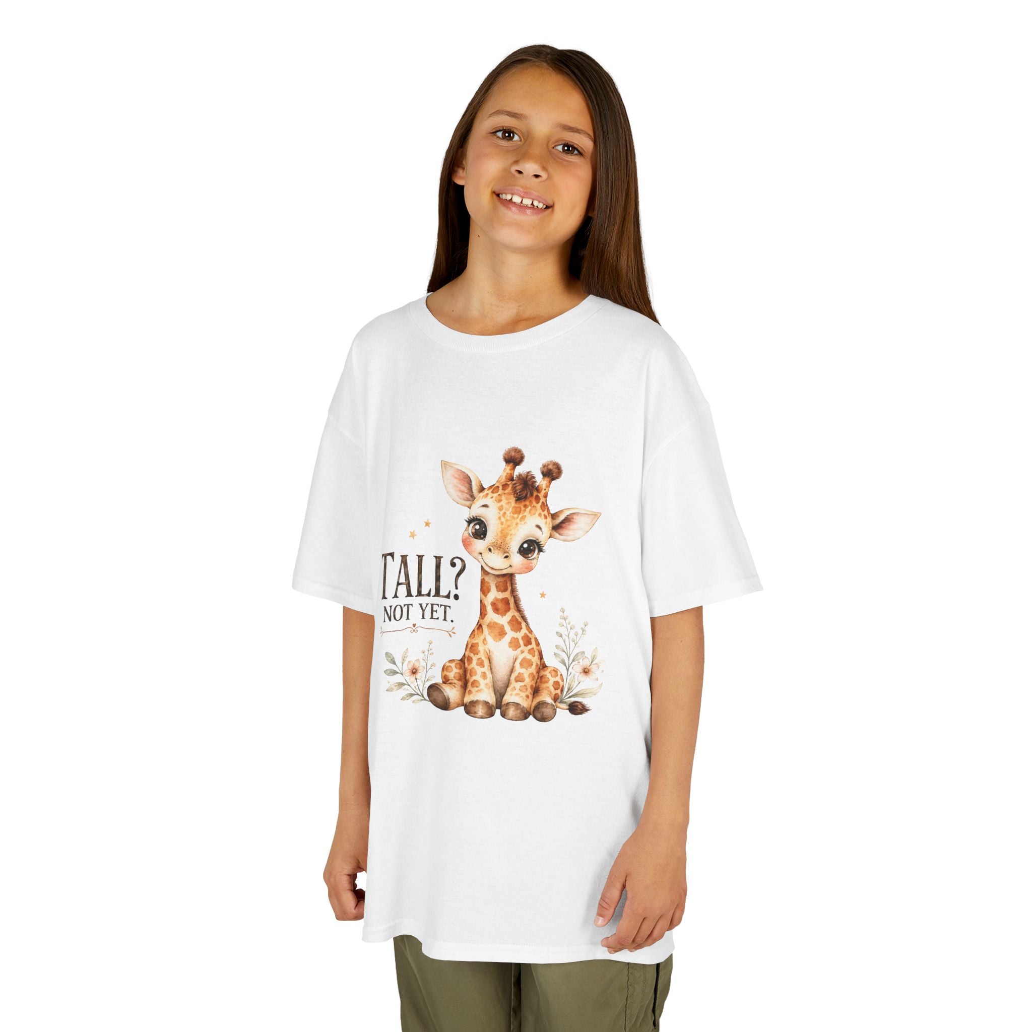 Kids Giraffe T-Shirt – “Tall? Not Yet.” Cute Giraffe Tee